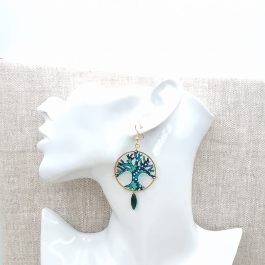 boucles d'oreilles Arbre de vie en petit pan wasabi émeraude boucles d'oreilles Arbre de vie en petit pan wasabi émeraude