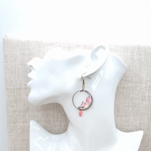 Boucles d'oreilles chats en liberty betsy ann sweet pink Boucles d'oreilles chats en liberty betsy ann sweet pink
