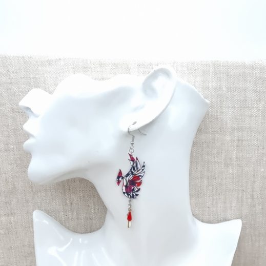 Boucles d'oreilles Phoenix en liberty wiltshire rouge Boucles d'oreilles Phoenix en liberty wiltshire rouge