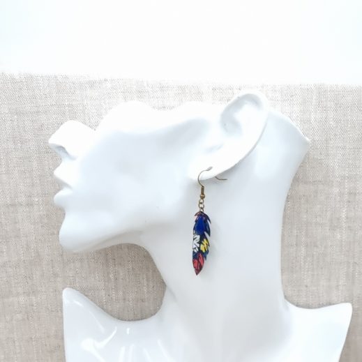 Boucles d'oreilles Lune et plume en liberty Thorpe Springtime Boucles d'oreilles Lune et plume en liberty Thorpe Springtime