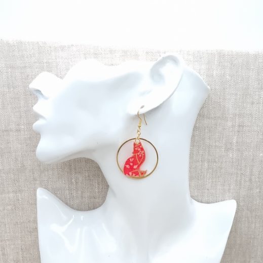 Boucles d'oreilles Renards en liberty Capel saumon Boucles d'oreilles Renards en liberty Capel saumon