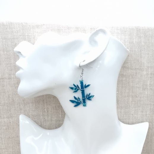 Boucles d'oreilles bambou en liberty capel canard Boucles d'oreilles bambou en liberty capel canard