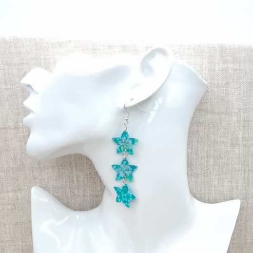 boucles d'oreilles fleur de Tiaré Tissus Hanako menthe boucles d'oreilles fleur de Tiaré Tissus Hanako menthe