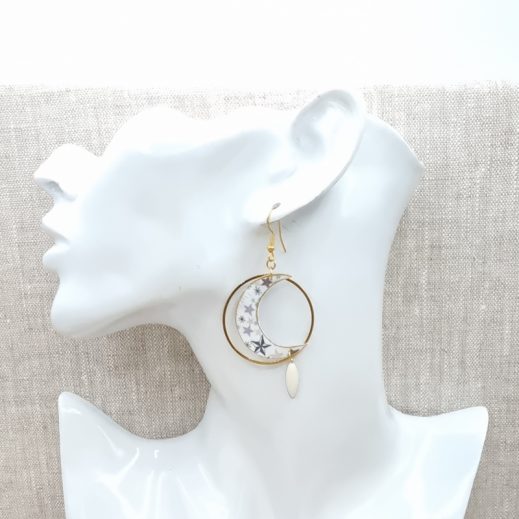 Boucles d'oreilles Etoiles et lune en liberty Adelajda acier Boucles d'oreilles Etoiles et lune en liberty Adelajda acier
