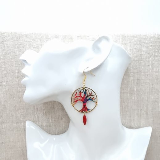 boucles d'oreilles Arbre de vie en liberty Ciara Pétrole boucles d'oreilles Arbre de vie en liberty Ciara Pétrole