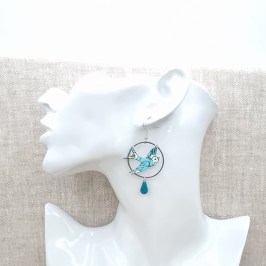 boucles d'oreilles oiseau et rose en liberty betsy mint and lemon boucles d'oreilles oiseau et rose en liberty betsy mint and lemon