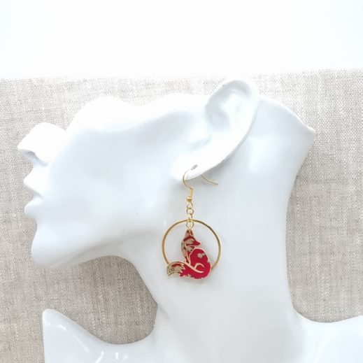 boucles d'oreilles renard et rose en liberty Capel rubis boucles d'oreilles renard et rose en liberty Capel rubis