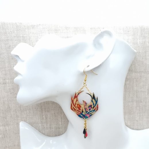 Boucles d'oreilles dépareillées Phoenix en liberty Ciara pétrole Boucles d'oreilles dépareillées Phoenix en liberty Ciara pétrole