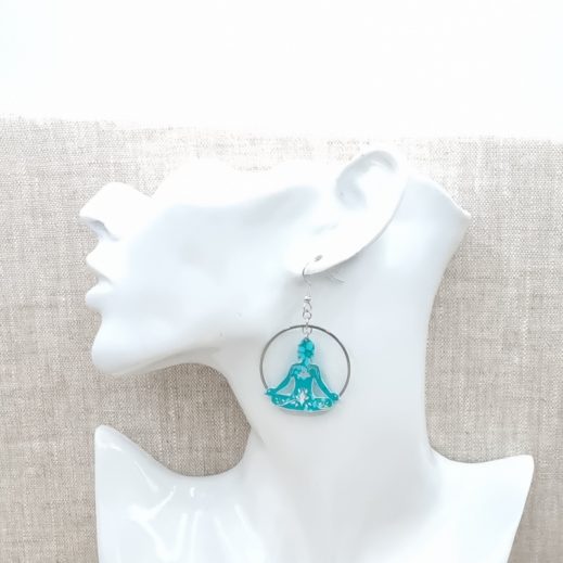 Boucles d'oreilles Lotus et Buddha en petit pan Hanako Menthe Boucles d'oreilles Lotus et Buddha en petit pan Hanako Menthe