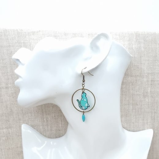 Boucles d'oreilles petits chats en liberty Capel mint Boucles d'oreilles petits chats en liberty Capel mint
