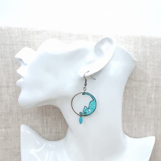 Boucles d'oreilles petits chats en liberty Capel mint Boucles d'oreilles petits chats en liberty Capel mint