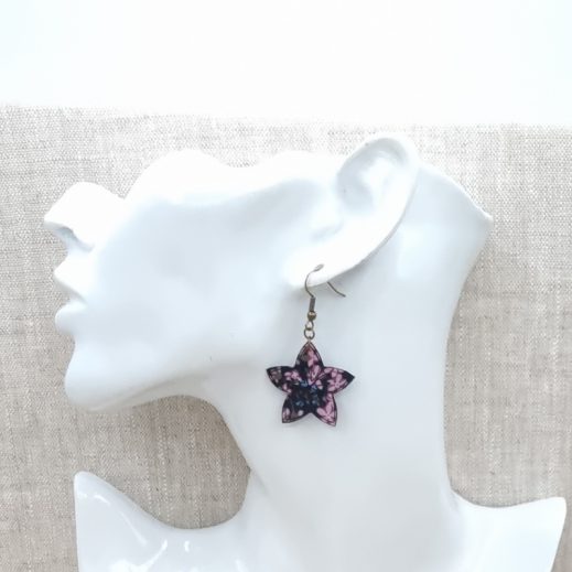 Boucles d'oreilles Papillon et Fleur de tiaré liberty star anisé violet Boucles d'oreilles Papillon et Fleur de tiaré liberty star anisé violet