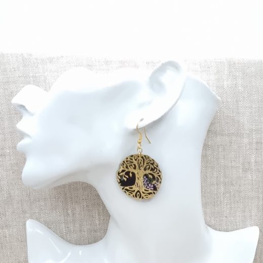 boucles d'oreilles arbre de vie et Triquetra en liberty Erica noir boucles d'oreilles arbre de vie et Triquetra en liberty Erica noir