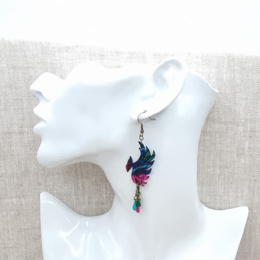 Boucles d'oreilles dépareillées Phoenix en liberty Revival fushia Boucles d'oreilles dépareillées Phoenix en liberty Revival fushia