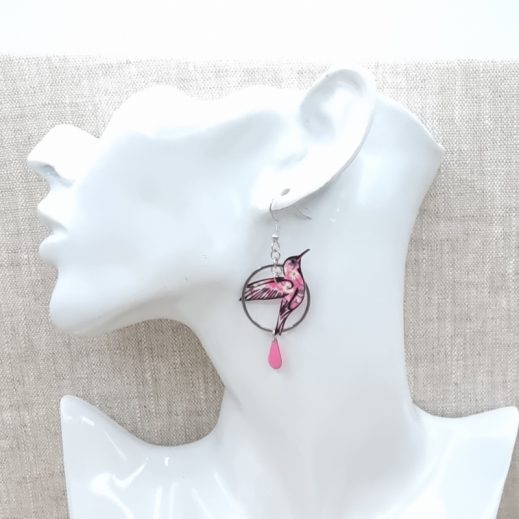 boucles d'oreilles colibri et rose liberty Mitsi valéria rose boucles d'oreilles colibri et rose liberty Mitsi valéria rose
