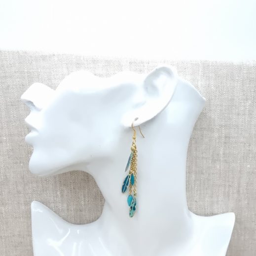 Boucles d'oreilles Attrape-rêve et plumes en liberty Capel canard Boucles d'oreilles Attrape-rêve et plumes en liberty Capel canard