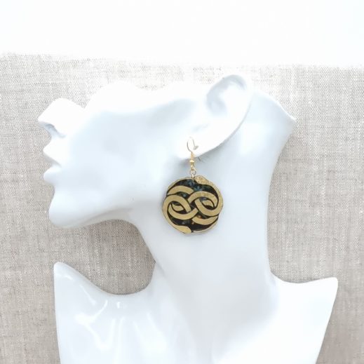 boucles d'oreilles arbre de vie et Vouivre en liberty Erica noir boucles d'oreilles arbre de vie et Vouivre en liberty Erica noir