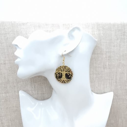 boucles d'oreilles arbre de vie et Vouivre en liberty Erica noir boucles d'oreilles arbre de vie et Vouivre en liberty Erica noir