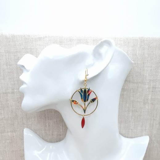 boucles d'oreilles Lotus égyptien en liberty Ciara pétrole boucles d'oreilles Lotus égyptien en liberty Ciara pétrole