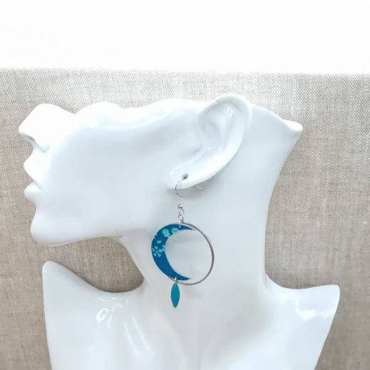 Boucles d'oreilles soleil et lune en Liberty Capel canard Boucles d'oreilles soleil et lune en Liberty Capel canard