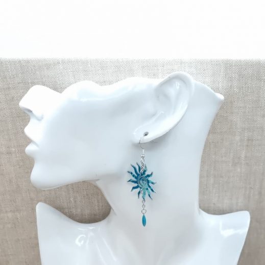 Boucles d'oreilles soleil et lune en Liberty Capel canard Boucles d'oreilles soleil et lune en Liberty Capel canard