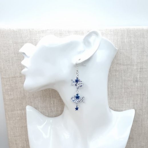 Boucles d'oreilles poissons en liberty Adelajda bleu Boucles d'oreilles poissons en liberty Adelajda bleu