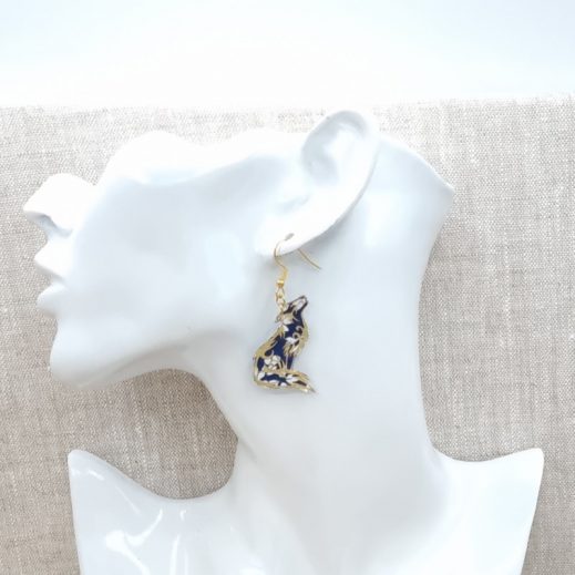 Boucles d'oreilles Lune et Loup en liberty Capel navy Boucles d'oreilles Lune et Loup en liberty Capel navy