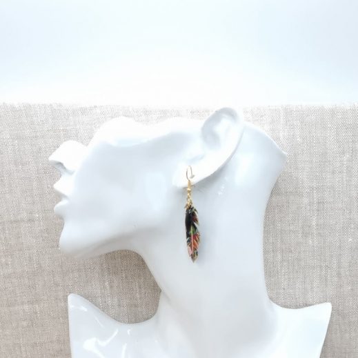 boucles d'oreilles oiseau colibri et plume en liberty Faria B boucles d'oreilles oiseau colibri et plume en liberty Faria B