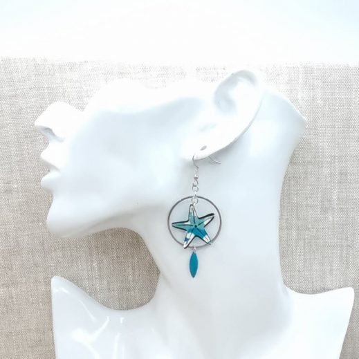Boucles d'oreilles poissons et étoile de mer en liberty Mitsi menthe à l'eau Boucles d'oreilles poissons et étoile de mer en liberty Mitsi menthe à l'eau