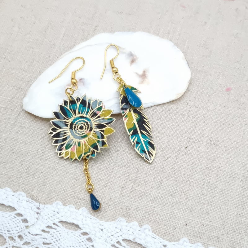 Boucles D'oreilles Pendantes Jaune Moutarde/curry - Plume, Cuir, Bronze - Neuf Avec étiquettes
