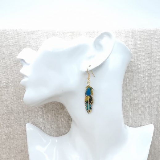 boucles d'oreilles plume et tournesol en liberty Revival moutarde boucles d'oreilles plume et tournesol en liberty Revival moutarde