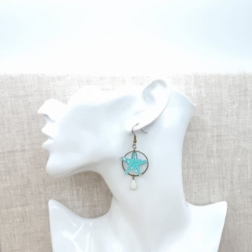 Boucles d'oreilles poisson et étoile de mer en liberty Capel mint Boucles d'oreilles poisson et étoile de mer en liberty Capel mint