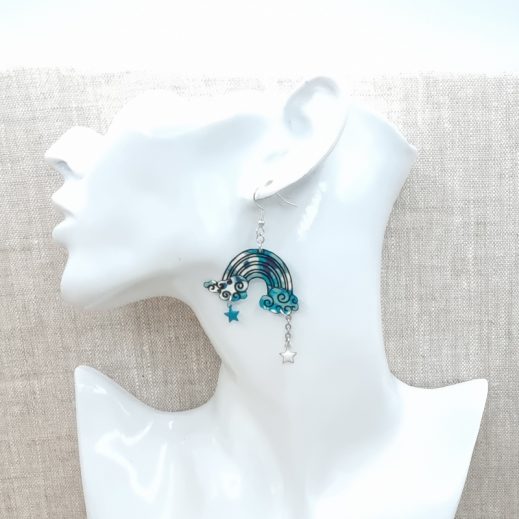 boucles d'oreilles arc en ciel et soleil liberty Mitsi menthe à l'eau boucles d'oreilles arc en ciel et soleil liberty Mitsi menthe à l'eau