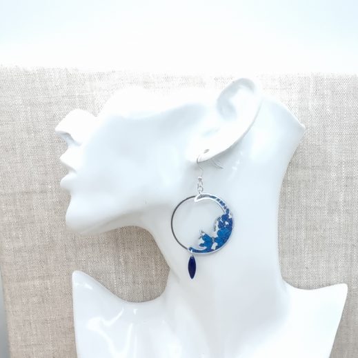 Boucles d'oreilles chats en liberty Margareth Annie bleu Boucles d'oreilles chats en liberty Margareth Annie bleu