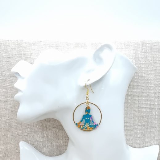 Boucles d'oreilles Lotus et Buddha en petit pan vert Boucles d'oreilles Lotus et Buddha en petit pan vert