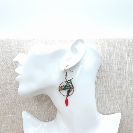 boucles d'oreilles oiseau colibri et orchidée en liberty Margareth Annie fushia boucles d'oreilles oiseau colibri et orchidée en liberty Margareth Annie fushia