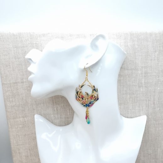 Boucles d'oreilles dépareillées Phoenix en liberty Faria noir Boucles d'oreilles dépareillées Phoenix en liberty Faria noir