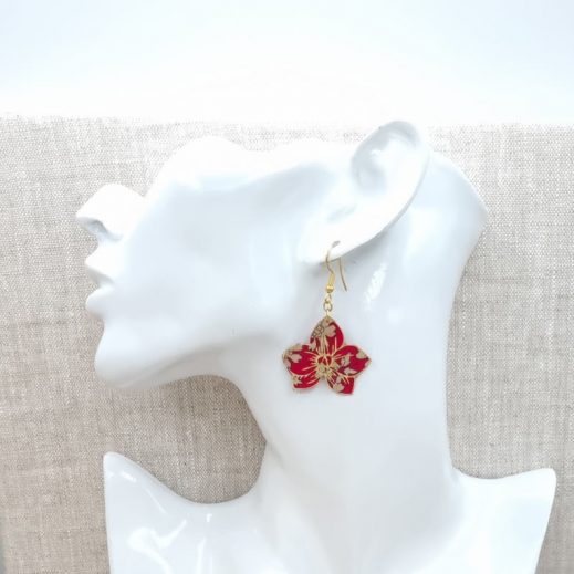 boucles d'oreilles orchidées en liberty Capel rubis boucles d'oreilles orchidées en liberty Capel rubis