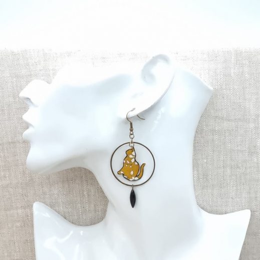 boucles d'oreilles chat en liberty capel moutarde boucles d'oreilles chat en liberty capel moutarde