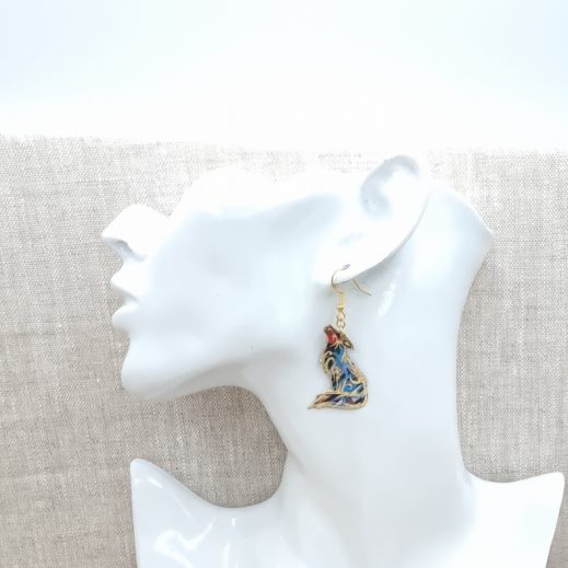 Boucles d'oreilles Lune et Loup en liberty Faria B Boucles d'oreilles Lune et Loup en liberty Faria B