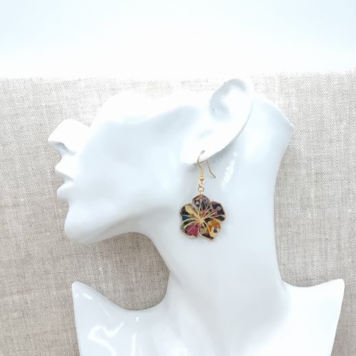boucles d'oreilles oiseau colibri et hibiscus en liberty Faria B boucles d'oreilles oiseau colibri et hibiscus en liberty Faria B
