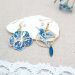 boucles d'oreilles oiseau colibri et hibiscus en liberty Margareth Annie bleu