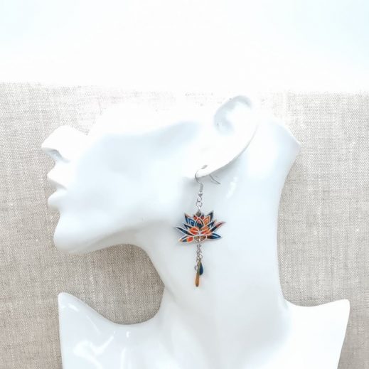 20220530_113709 Boucles d'oreilles Matrioshka et lotus en liberty Ciara pétrole