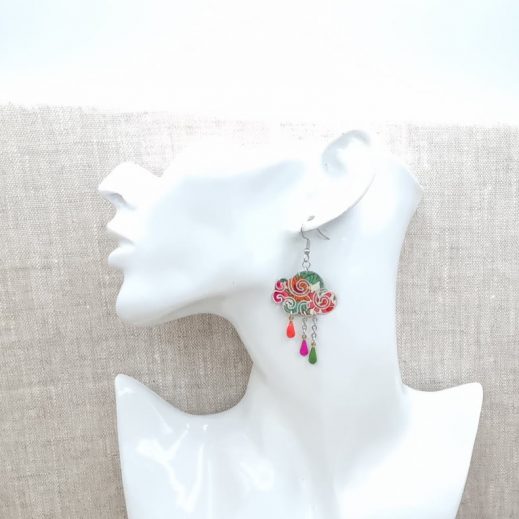 Boucles d'oreilles arc en ciel et nuage en liberty margareth annie fushia Boucles d'oreilles arc en ciel et nuage en liberty margareth annie fushia