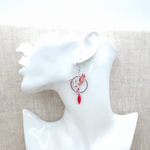boucles d'oreilles oiseau colibris en liberty Mitsi Hibiscus boucles d'oreilles oiseau colibris en liberty Mitsi Hibiscus