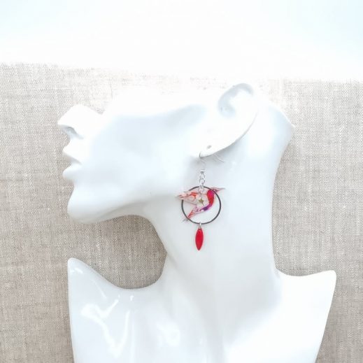 boucles d'oreilles oiseau colibris en liberty Mitsi Hibiscus boucles d'oreilles oiseau colibris en liberty Mitsi Hibiscus