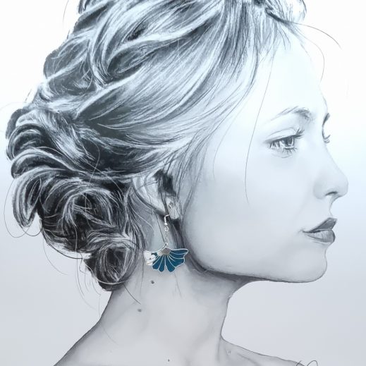 Boucles d'oreilles Ginkgo et carpe koi en coton yoichi pétrole Boucles d'oreilles Ginkgo et carpe koi en coton yoichi pétrole