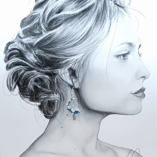 20221104_142819 Boucles d'oreilles Ginkgo et carpe koi en coton yoichi pétrole