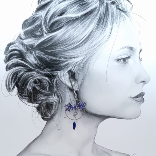 boucles d'oreilles Phoenix en liberty Capel indigo boucles d'oreilles Phoenix en liberty Capel indigo