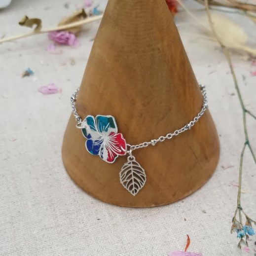 Bracelet fin fleur hibiscus en Liberty poppy and daisy canard Bracelet fin fleur hibiscus en Liberty poppy and daisy canard